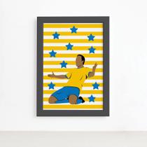 Quadro Infantil Futebol Gol Jogador Amarelo 33x43 Moldura Preta