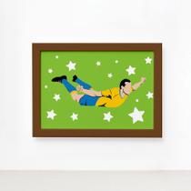 Quadro Infantil Futebol Gol Jogador Verde 22x32 Moldura Marrom