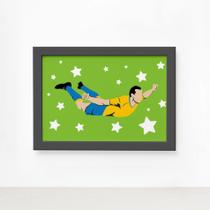 Quadro Infantil Futebol Gol Jogador Verde 22x32 Moldura Preta