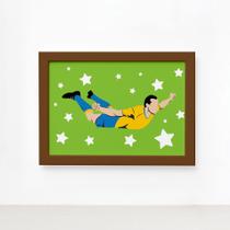 Quadro Infantil Futebol Gol Jogador Verde 33x43 Moldura Marrom