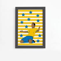 Quadro Infantil Futebol Jogador Amarelo 22x32 Moldura Preta