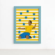 Quadro Infantil Futebol Jogador Amarelo 22x32 Moldura ul