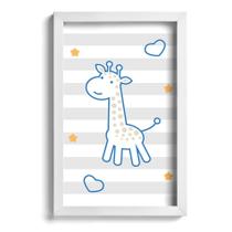 Quadro Infantil Girafa Azul 33x43cm Moldura Branca Quadro Infantil Girafa Azul 33x43cm Moldura Branca