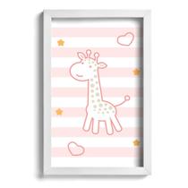 Quadro Infantil Girafa Rosa 22x32cm Moldura Branca Quadro Infantil Girafa Rosa 22x32cm Moldura Branca