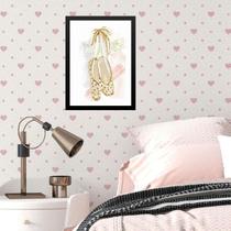 Quadro Infantil Menina Sapatilha Balé Ouro 24X18Cm - Vidro Quadro Infantil Menina Sapatilha Balé Ouro 24X18Cm - Vidro