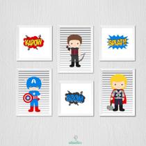 Quadro Infantil Menino Super Heróis Vingadores - 3 Quadros Decorativos
