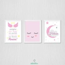 Quadro Infantil Oração Santo Anjo com Nome Personalizado - 23x33cm