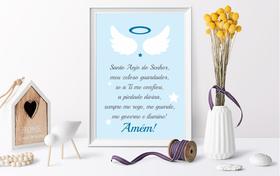 Quadro Infantil Oração Santo Anjo do Senhor - Moldura Branca 23x33cm