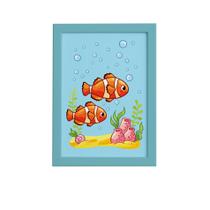 Quadro Infantil Peixes Palhaço Moldura Azul 22x32cm Quadro Infantil Peixes Palhaço Moldura Azul 22x32cm