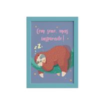 Quadro Infantil Preguiça Frase Sono Moldura Azul 22x32cm Quadro Infantil Preguiça Frase Sono Moldura Azul 22x32cm