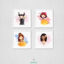 Quadro Infantil Princesas Disney - Kit com 4 Quadros Decorativos Quadro Infantil Princesas Disney - Kit com 4 Quadros Decorativos