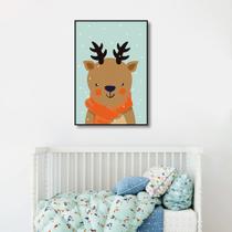 Quadro Infantil Rena na Neve 43x30 Filete Preto Moldura Filete, Preta