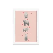 Quadro Infantil Rinoceronte Quarteto Moldura Branca 33x43cm