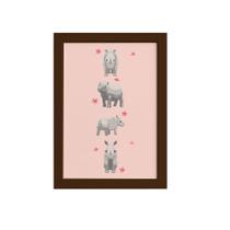 Quadro Infantil Rinoceronte Quarteto Moldura Marrom 22x32cm