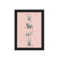Quadro Infantil Rinoceronte Quarteto Moldura Preta 33x43cm