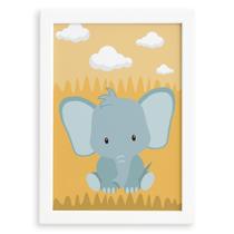 Quadro Infantil Safari Elefante Quarto Moldura Branca 22x32
