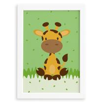 Quadro Infantil Safari Girafa Quarto Moldura Branca 33x43cm