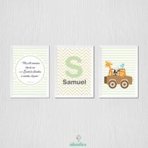 Quadro Infantil Safari - Por Esse Filho Orava Eu - 3 Quadros 23x33cm