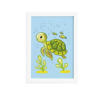 Quadro Infantil Tartaruga Fundo do Mar Moldura Branca 22x32