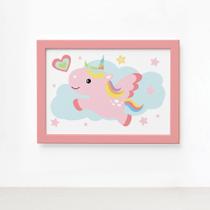 Quadro Infantil Unicornio Nuvem 22x32 Moldura Rosa Quadro Infantil Unicornio Nuvem 22x32 Moldura Rosa