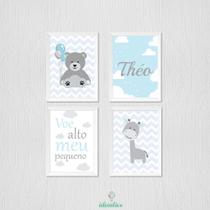 Quadro Infantil Ursinho, Girafinha e Voe Alto Meu Pequeno - Kit com Molduras
