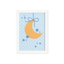 Quadro Infantil Ursinho Príncipe Lua Moldura Branca 22x32cm