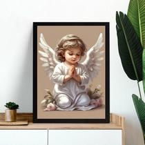 Quadro Infantil Vintage Anjinho Rezando 33X24Cm - Com Vidro