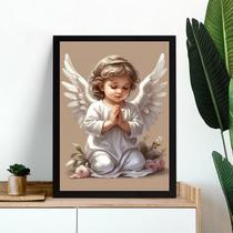 Quadro Infantil Vintage Anjinho Rezando 45x34cm - com vidro