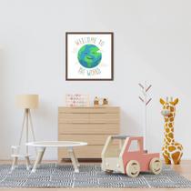 Quadro Infantil Welcome to the World 43x43 Caixa Marrom Moldura Caixa, Marrom Cafe