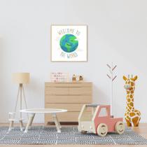 Quadro Infantil Welcome to the World 43x43 Filete Marfim Moldura Filete, Marfim