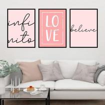 Quadro Infinito Love Believe Rosa Moldura Preta 24X18Cm 3Un Quadro Infinito Love Believe Rosa Moldura Preta 24X18Cm 3Un
