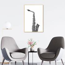 Quadro Instrumento Musical Saxone 100x70 Filete Marfim Moldura Filete, Marfim