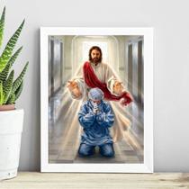 Quadro Jesus Abençoando Médico 45x34cm - com vidro Quadro Jesus Abençoando Médico 45x34cm - com vidro
