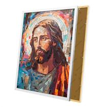 Quadro Jesus Abstrato Formas Geométrica Moldura e Vidro