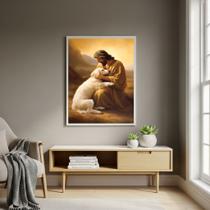 Quadro Jesus Amigo e Defensor dos Animais - 70x50cm Cor:Moldura Branca Quadro Jesus Amigo e Defensor dos Animais - 70x50cm Cor:Moldura Branca