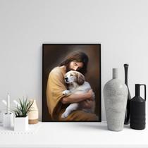 Quadro Jesus Beijando Cachorrinho 24x18cm - com vidro