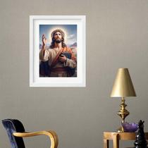 Quadro Jesus Com Bíblia Sagrada - 60x48cm