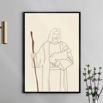 Quadro Jesus Com Cajado - One Line 24x18cm - com vidro