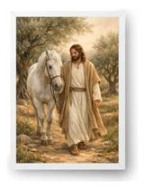 Quadro Jesus Com Cavalo Branco Andando 30x42cm Quadro Jesus Com Cavalo Branco Andando 30x42cm