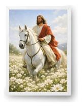 Quadro Jesus Com Cavalo Montado Andando No Jardim 15x21cm