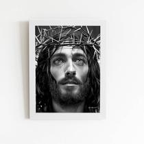 Quadro Jesus Cristo Coroa Espinhos Moldura Branca 60X40Cm