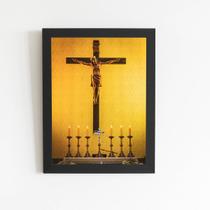 Quadro Jesus Cristo Crucificado Altar Moldura Preta 60x40cm Quadro Jesus Cristo Crucificado Altar Moldura Preta 60x40cm