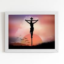 Quadro Jesus Cristo Crucificado Cruz Moldura Branca 60x40cm Quadro Jesus Cristo Crucificado Cruz Moldura Branca 60x40cm