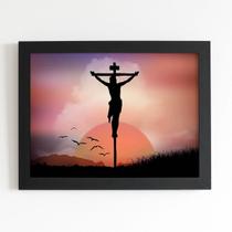 Quadro Jesus Cristo Crucificado Cruz Moldura Preta 60x40cm Quadro Jesus Cristo Crucificado Cruz Moldura Preta 60x40cm