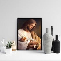 Quadro Jesus Cuidando De Gatinho 33x24cm - com vidro Quadro Jesus Cuidando De Gatinho 33x24cm - com vidro