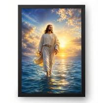 Quadro Jesus Feliz Caminhando sobre as Águas 30x42cm Quadro Jesus Feliz Caminhando sobre as Águas 30x42cm
