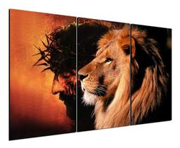 Quadro Jesus Leao De Juda Hd 3 Peças Mosaico Alto Padrão