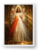 Quadro Jesus Misericordioso Com Vitral 21x30cm Quadro Jesus Misericordioso Com Vitral 21x30cm