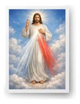 Quadro Jesus Misericordioso Fundo Azul Celestial 50x70cm