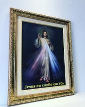 Quadro jesus misericordioso grande com vidro e moldura - Armazém Católico